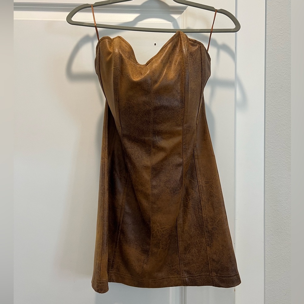 Strapless Faux Brown Leather Dress - NWT Urban Outfitters